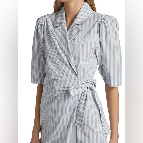 GANNI Striped belted organic cotton-poplin wrap midi dress size EU 32, US 2 - Picture 3 of 11
